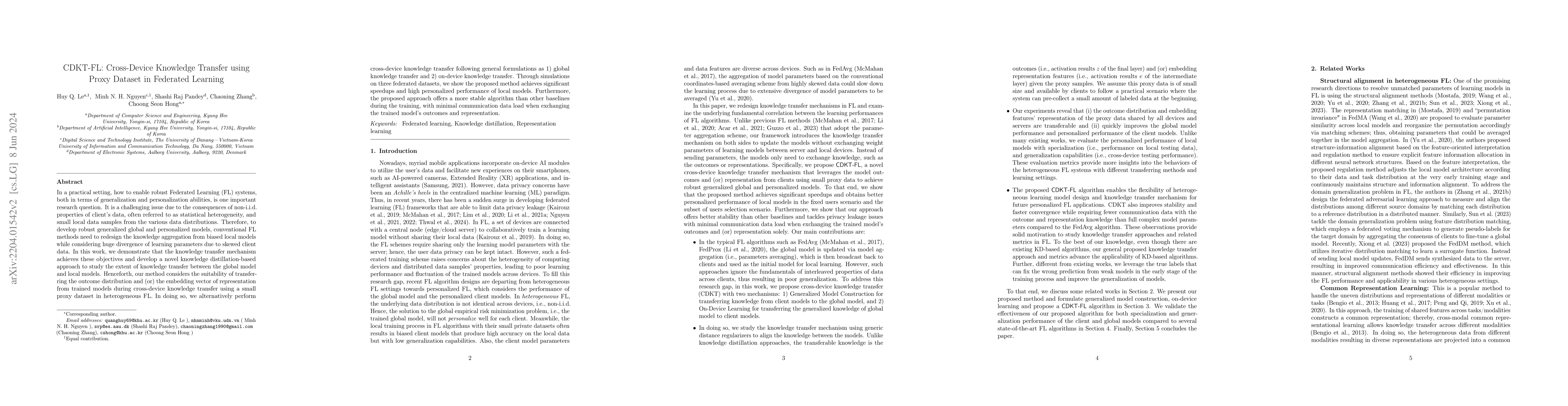 Thumbnail for CDKT-FL: Cross-Device Knowledge Transfer using Proxy Dataset in
  Federated Learning