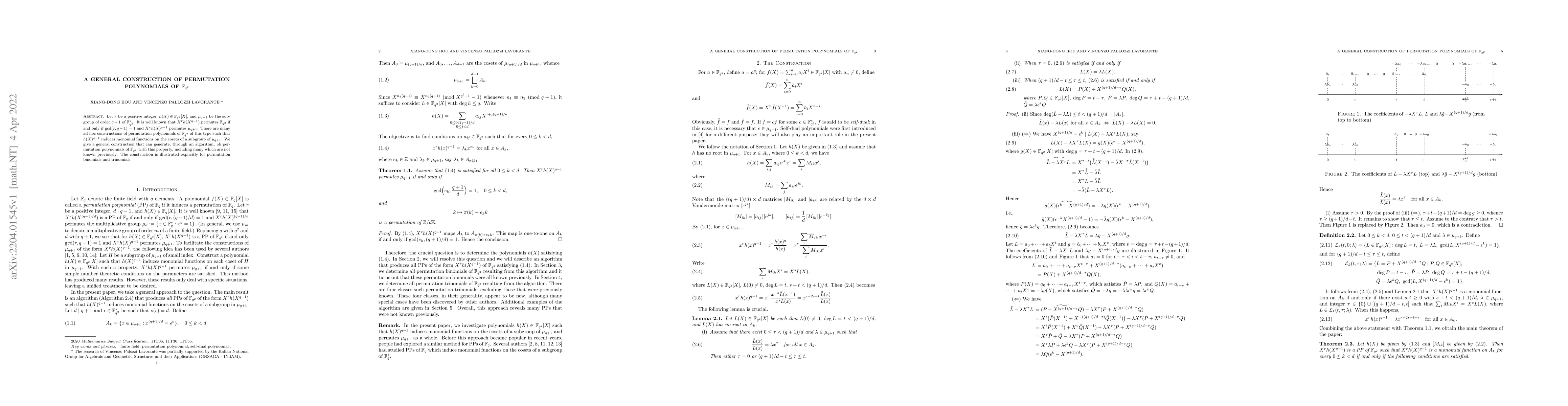 Thumbnail for A General Construction of Permutation Polynomials of $\Bbb F_{q^2}$