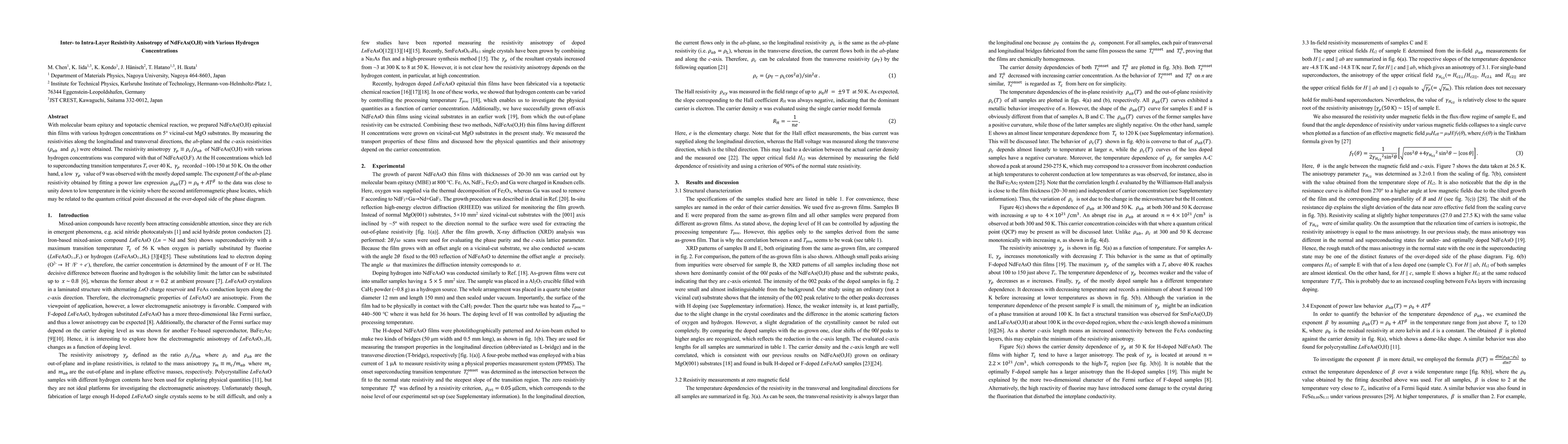 Thumbnail for Inter- to Intra-Layer Resistivity Anisotropy of NdFeAs(O,H) with Various
  Hydrogen Concentrations
