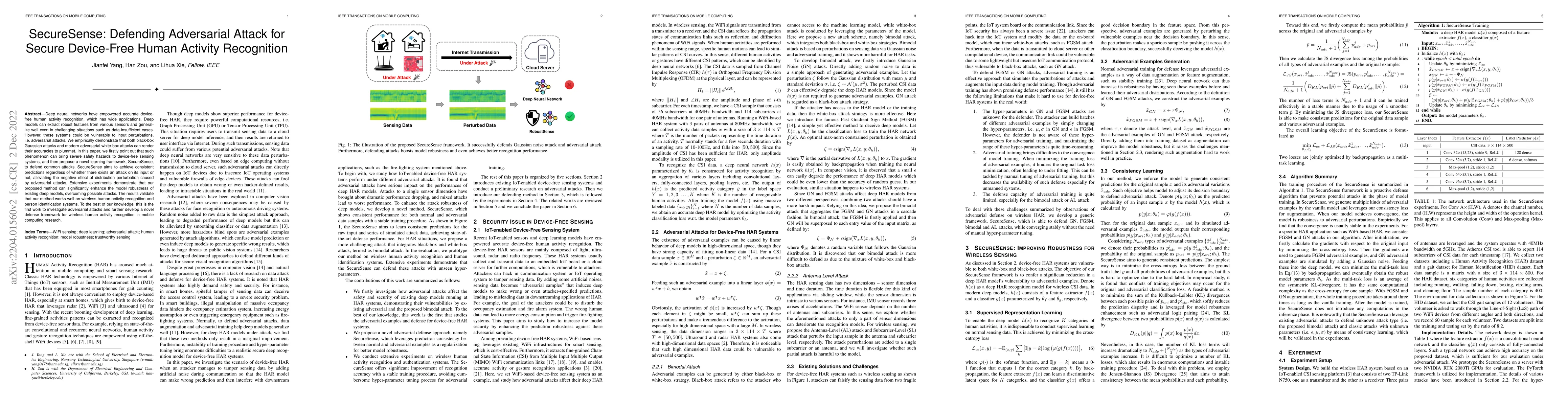 Thumbnail for SecureSense: Defending Adversarial Attack for Secure Device-Free Human
  Activity Recognition