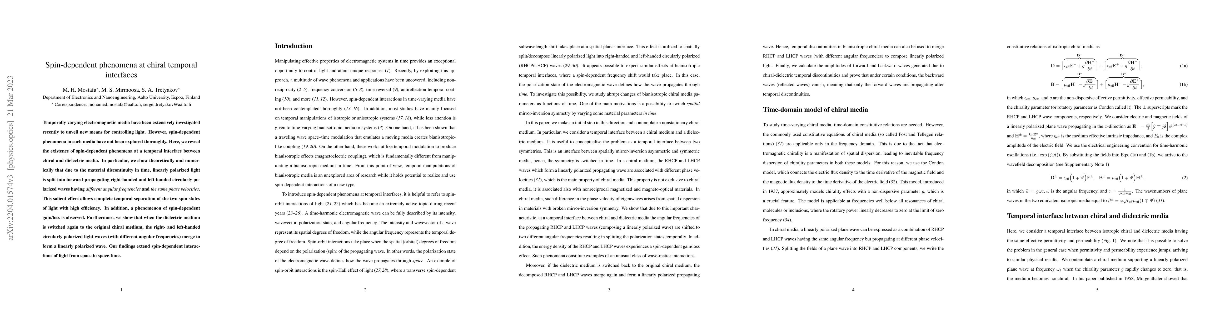 Thumbnail for Spin-dependent phenomena at chiral temporal interfaces