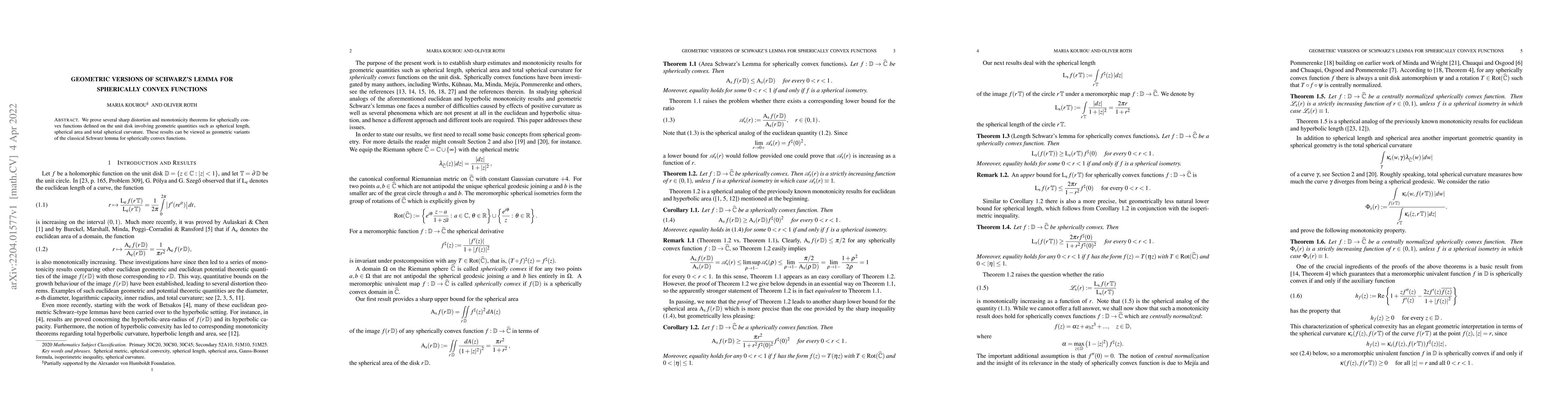Thumbnail for Geometric Versions of Schwarz's Lemma for Spherically Convex Functions