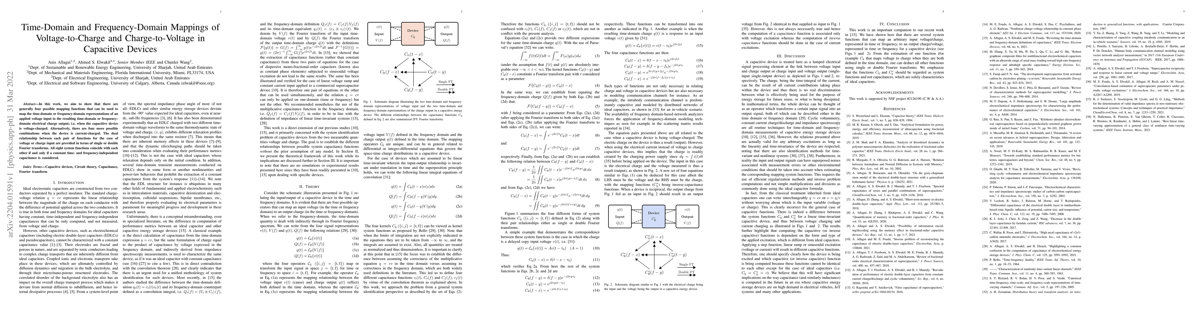 Thumbnail for Time-Domain and Frequency-Domain Mappings of Voltage-to-Charge and
  Charge-to-Voltage in Capacitive Devices