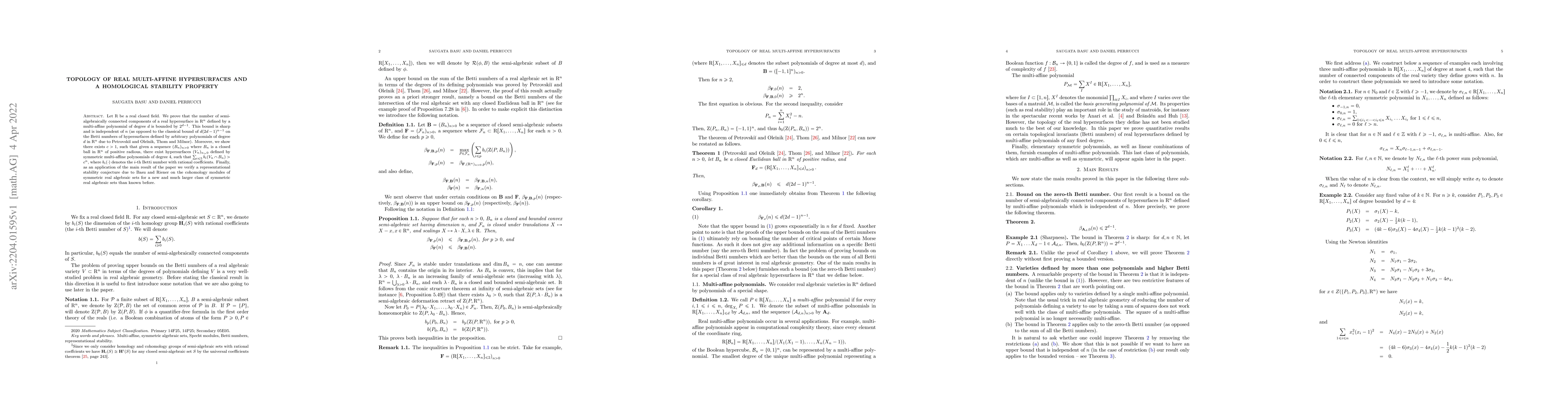 Thumbnail for Topology of real multi-affine hypersurfaces and a homological stability
  property