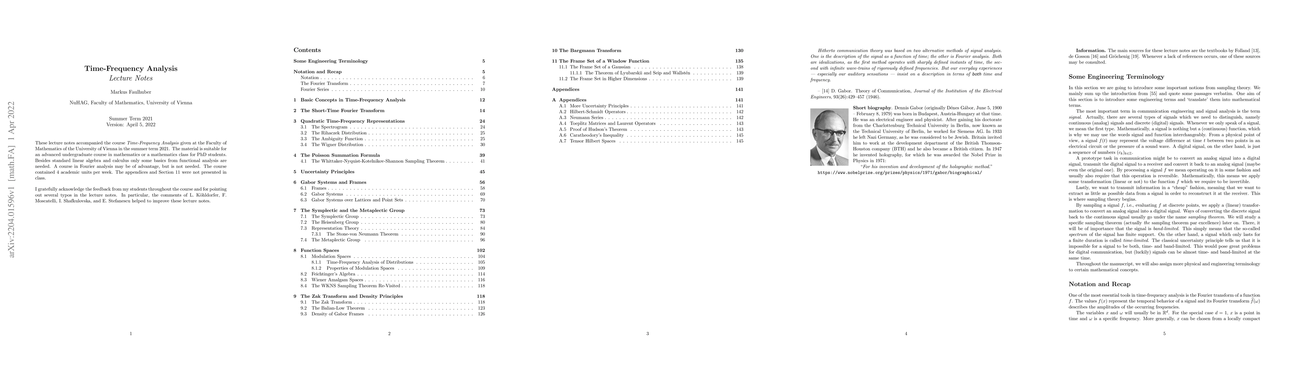 Thumbnail for Time-Frequency Analysis (Lecture Notes)