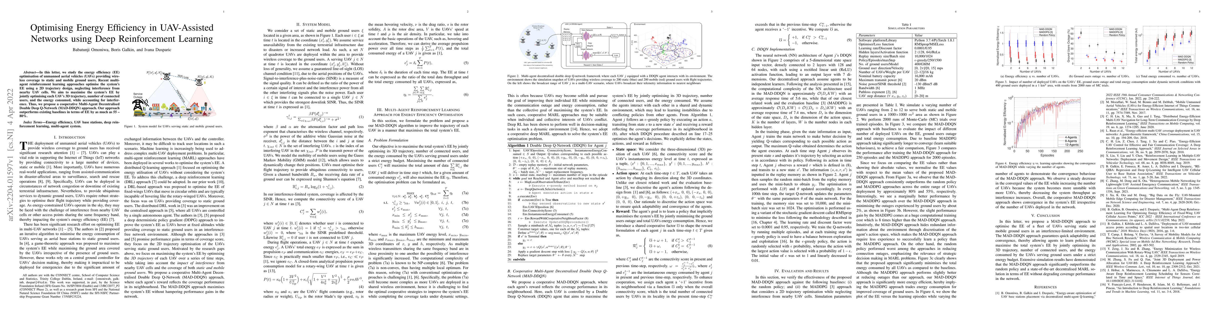 Thumbnail for Optimising Energy Efficiency in UAV-Assisted Networks using Deep
  Reinforcement Learning