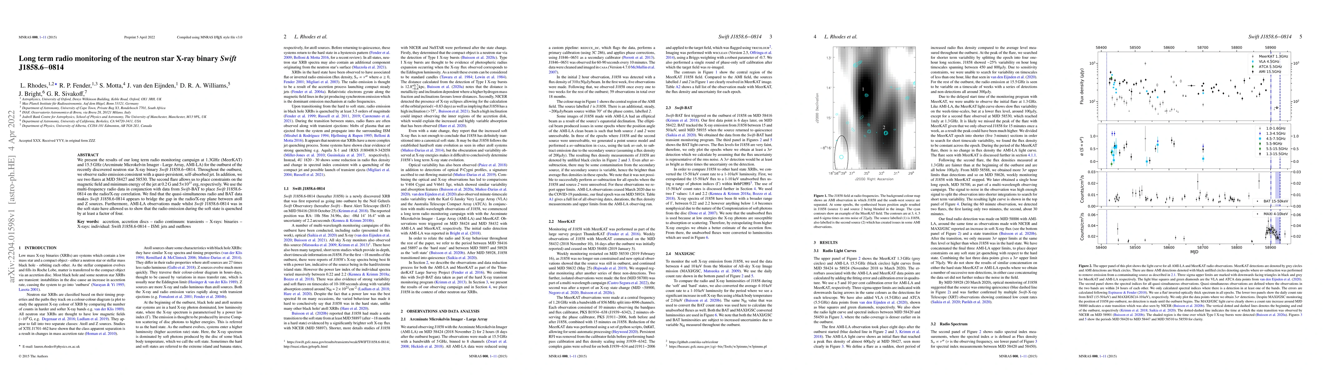 Thumbnail for Long term radio monitoring of the neutron star X-ray binary Swift
  J1858.6-0814