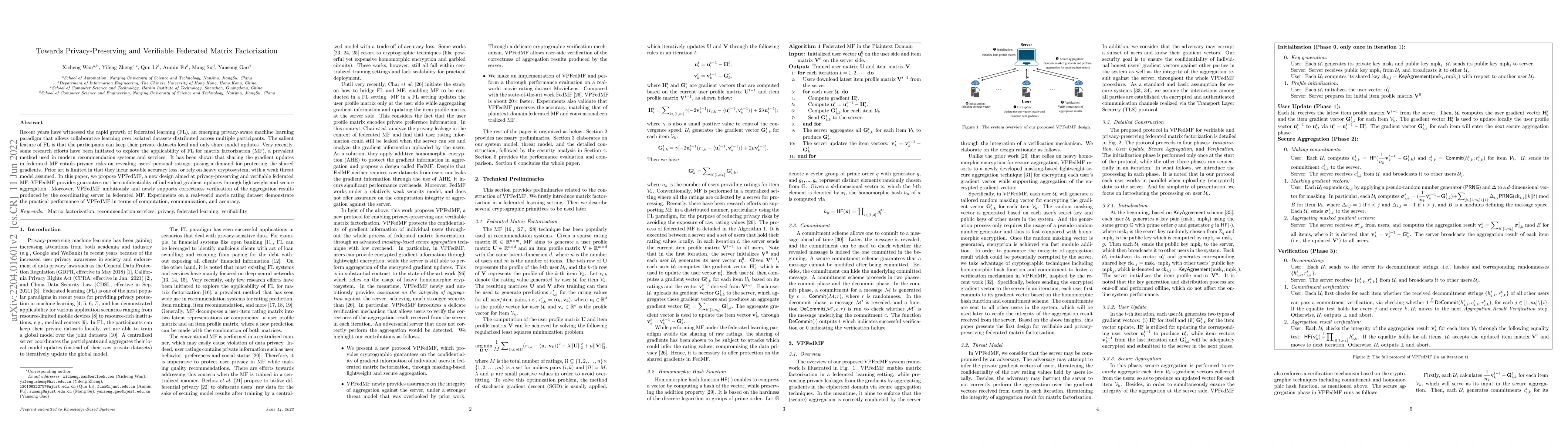 Thumbnail for Towards Privacy-Preserving and Verifiable Federated Matrix Factorization
