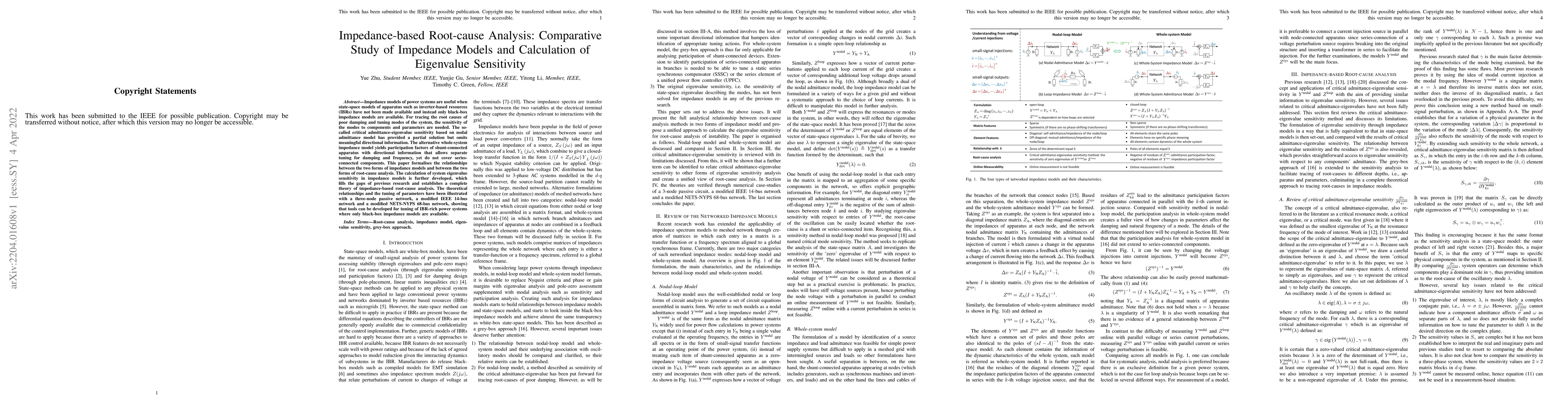 Thumbnail for Impedance-based Root-cause Analysis: Comparative Study of Impedance
  Models and Calculation of Eigenvalue Sensitivity