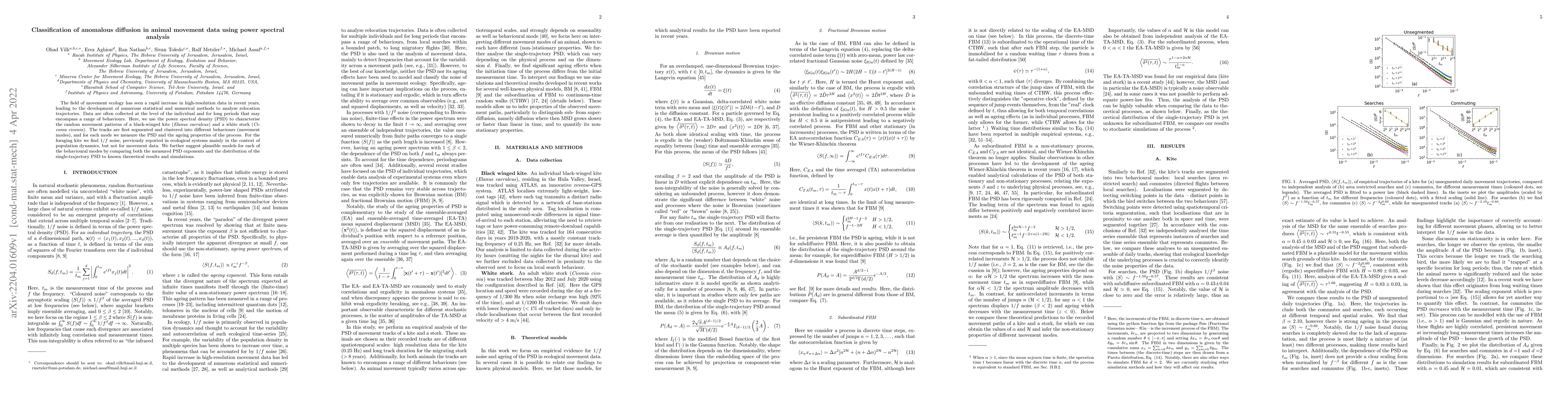 Thumbnail for Classification of anomalous diffusion in animal movement data using
  power spectral analysis