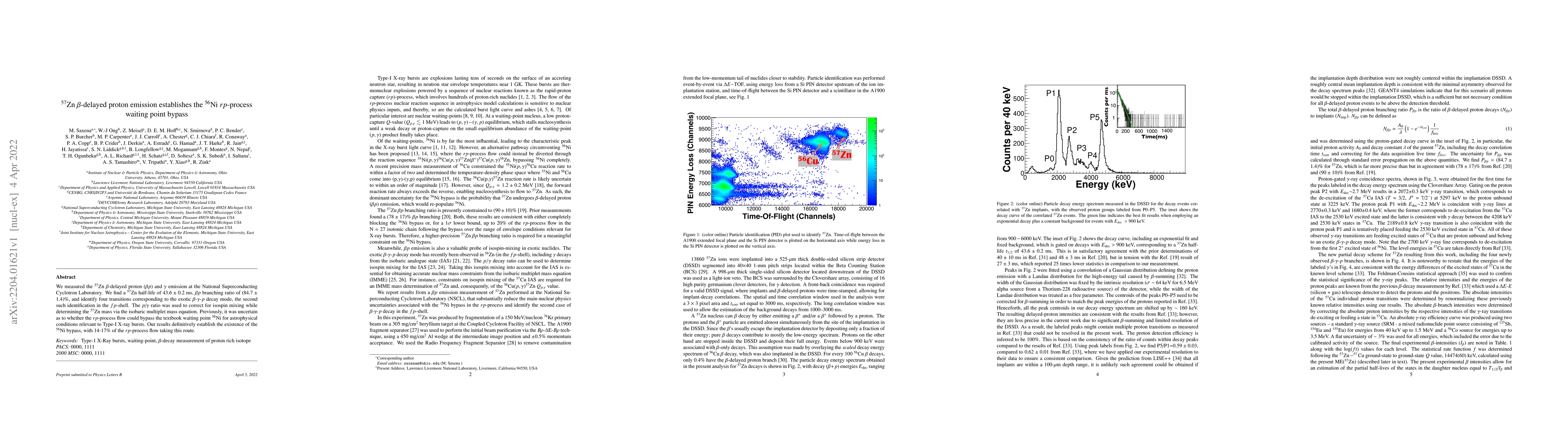 Thumbnail for $^{57}$Zn $\beta$-delayed proton emission establishes the $^{56}$Ni
  $rp$-process waiting point bypass