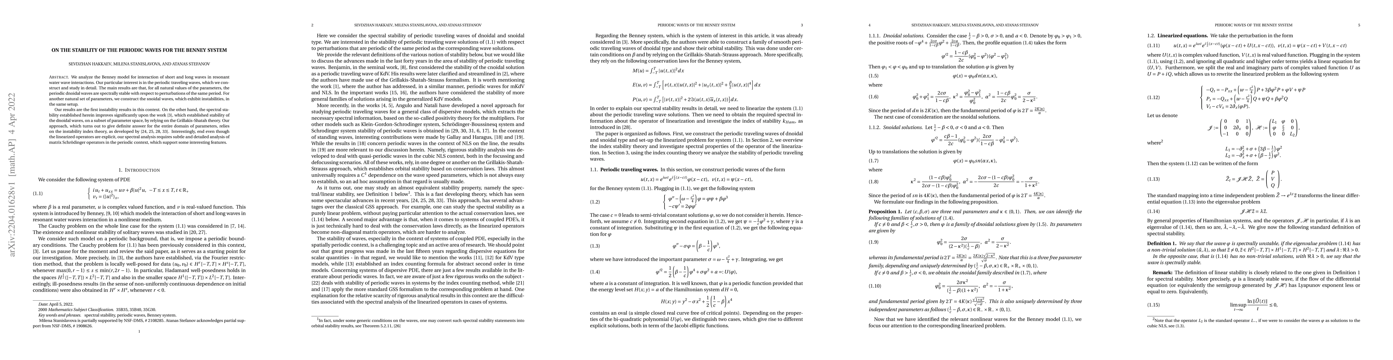 Thumbnail for On the stability of the periodic waves for the Benney system