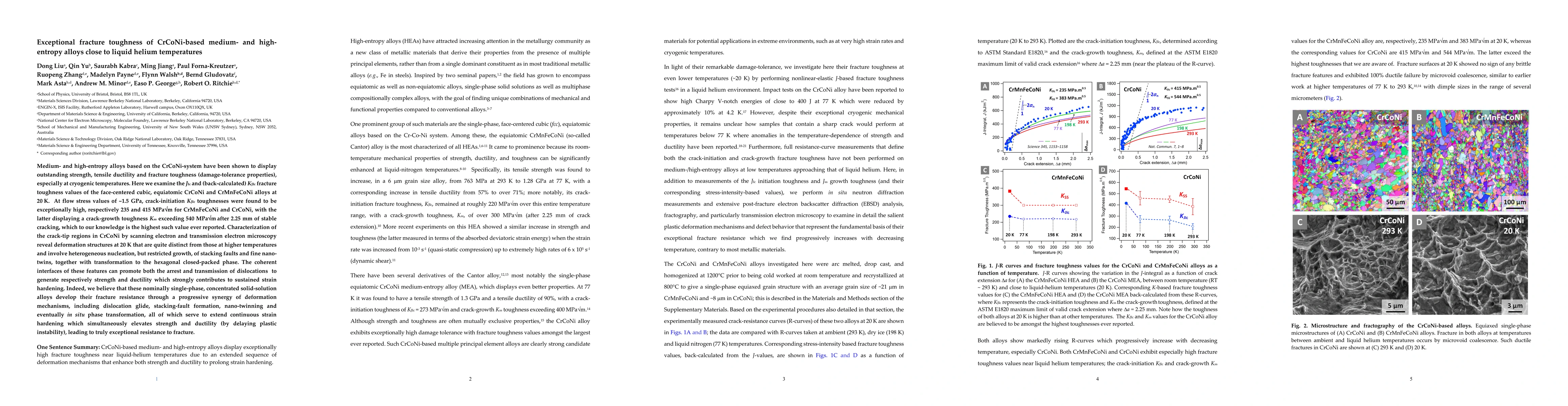 Thumbnail for Exceptional fracture toughness of CrCoNi-based medium- and high-entropy
  alloys close to liquid helium temperatures