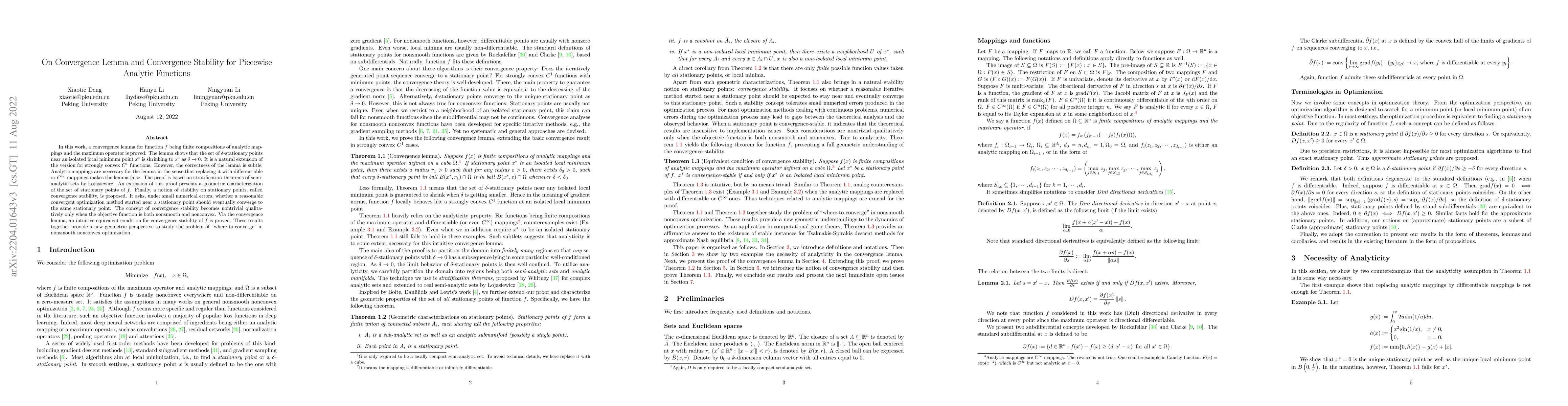 Thumbnail for On Convergence Lemma and Convergence Stability for Piecewise Analytic
  Functions