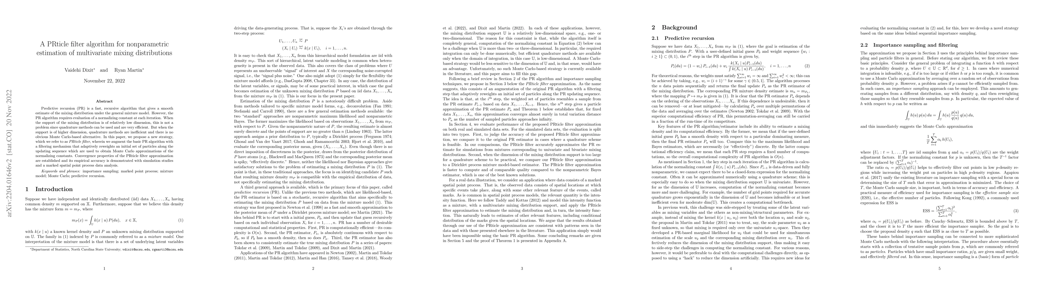 Thumbnail for A PRticle filter algorithm for nonparametric estimation of multivariate
  mixing distributions