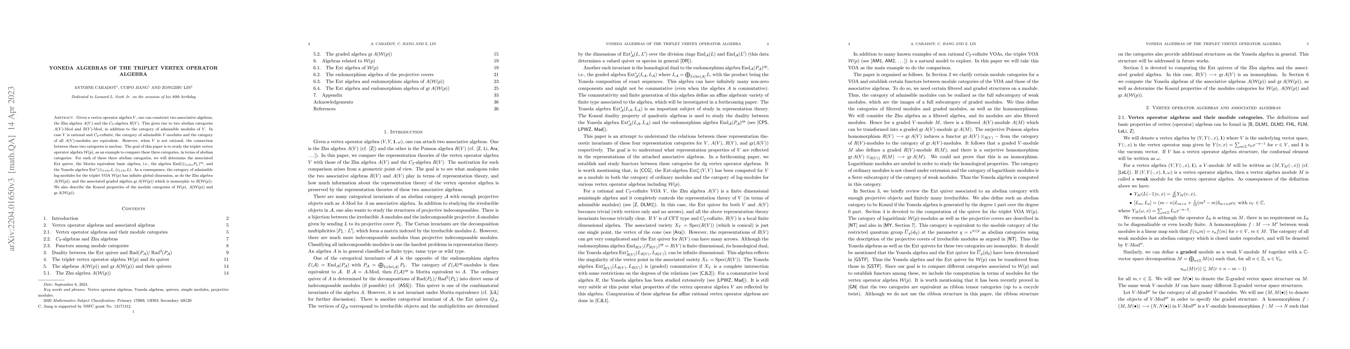 Thumbnail for Yoneda algebras of the triplet vertex operator algebra