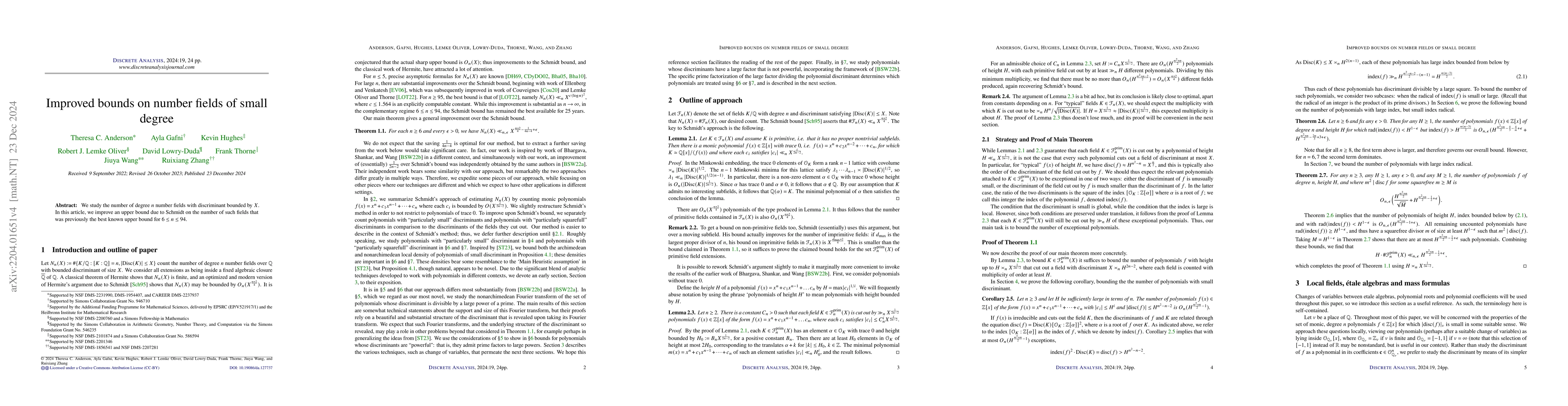 Thumbnail for Improved bounds on number fields of small degree
