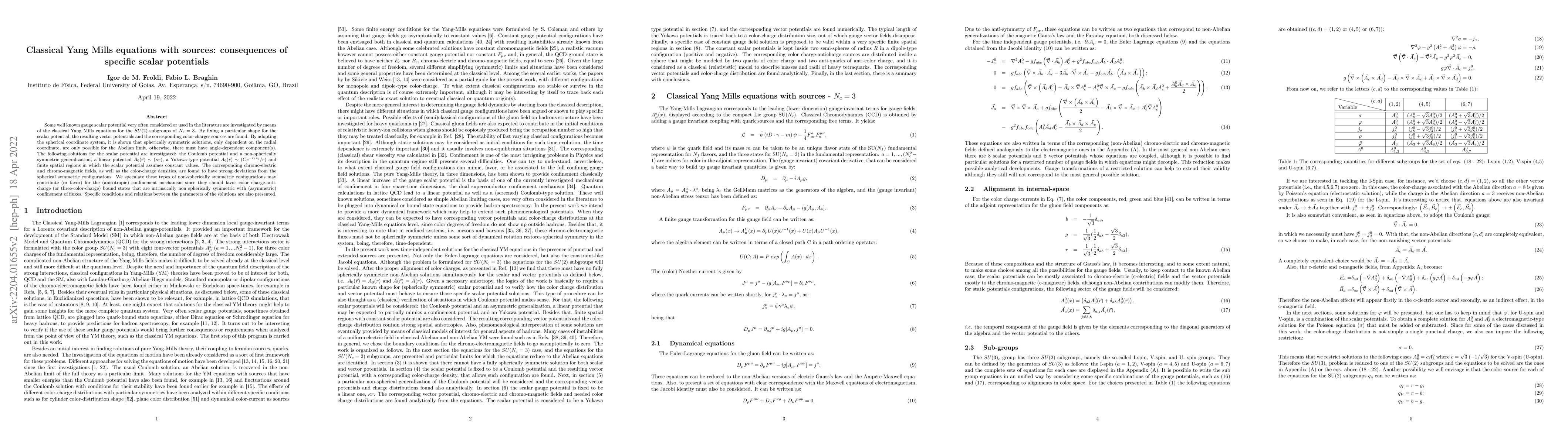 Thumbnail for Classical Yang Mills equations with sources: consequences of specific
  scalar potentials