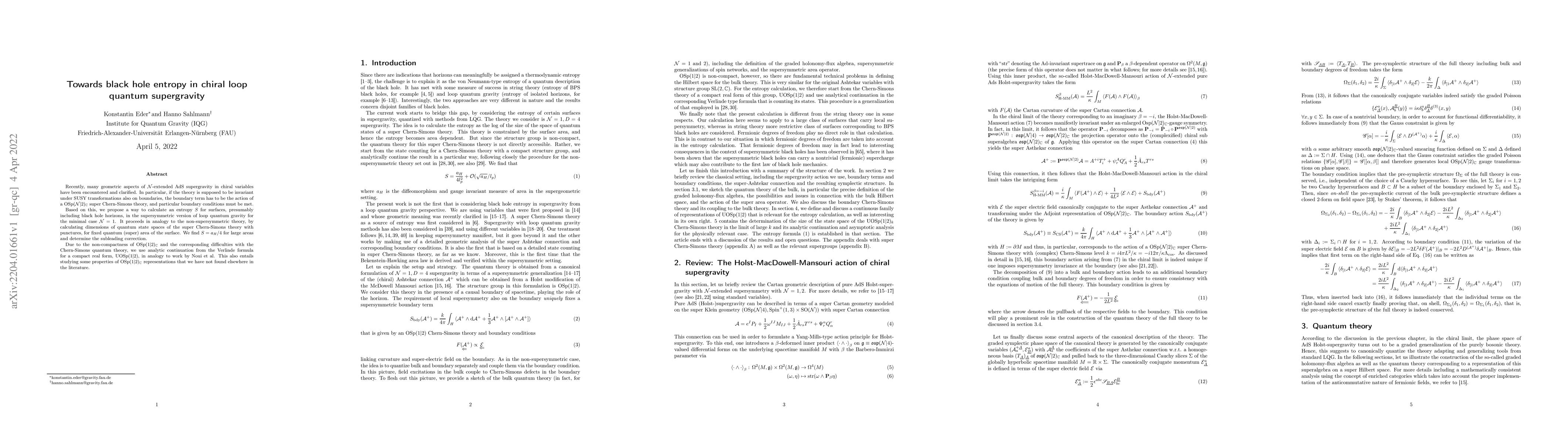 Thumbnail for Towards black hole entropy in chiral loop quantum supergravity