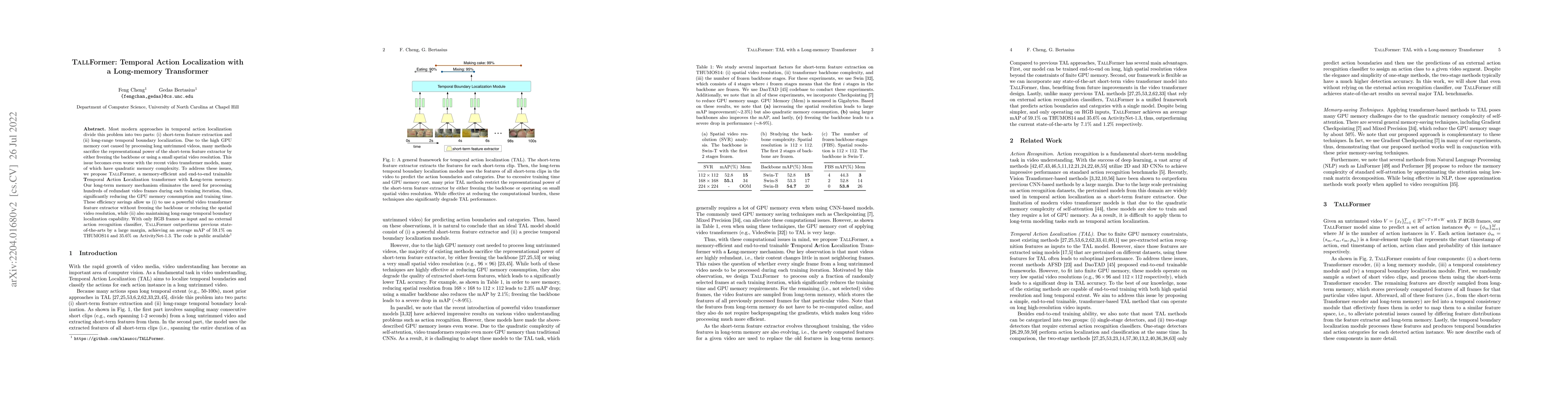 Thumbnail for TALLFormer: Temporal Action Localization with a Long-memory Transformer