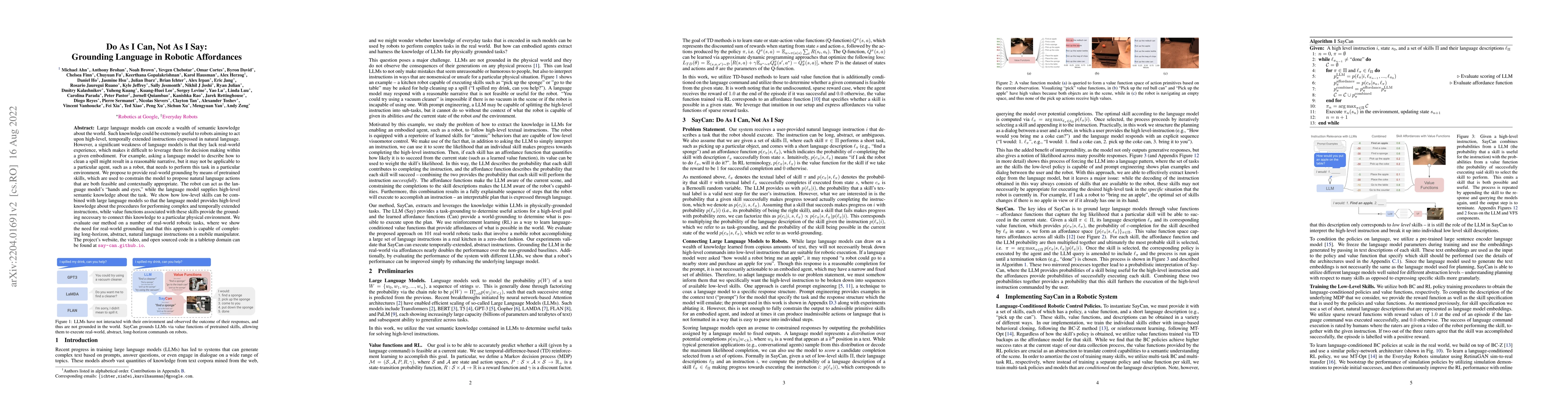 Thumbnail for Do As I Can, Not As I Say: Grounding Language in Robotic Affordances