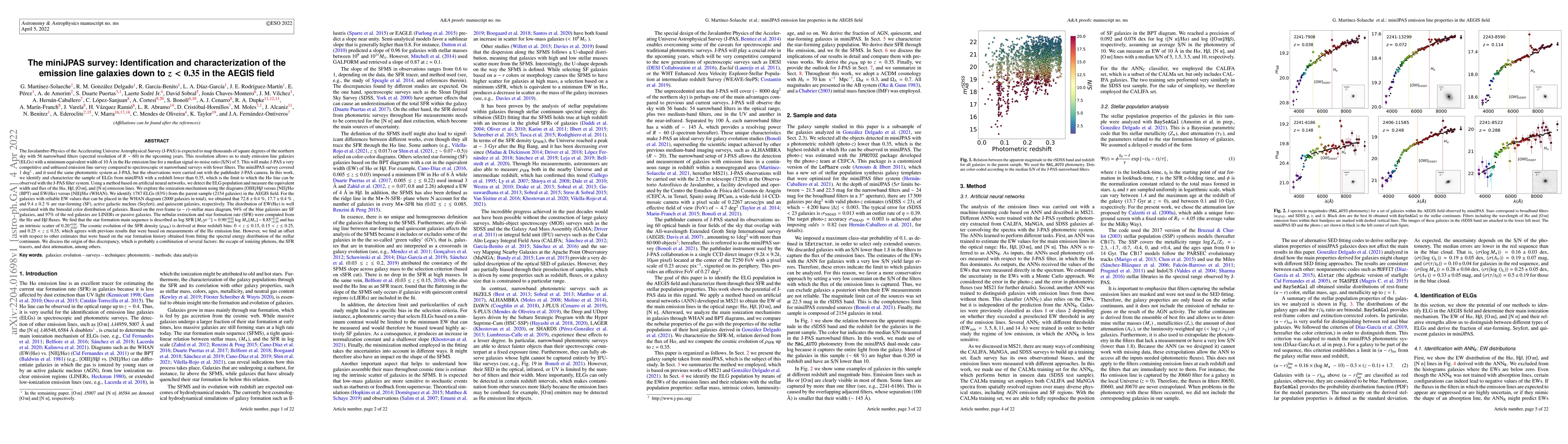 Thumbnail for The miniJPAS survey: Identification and characterization of the emission
  line galaxies down to $z < 0.35$ in the AEGIS field