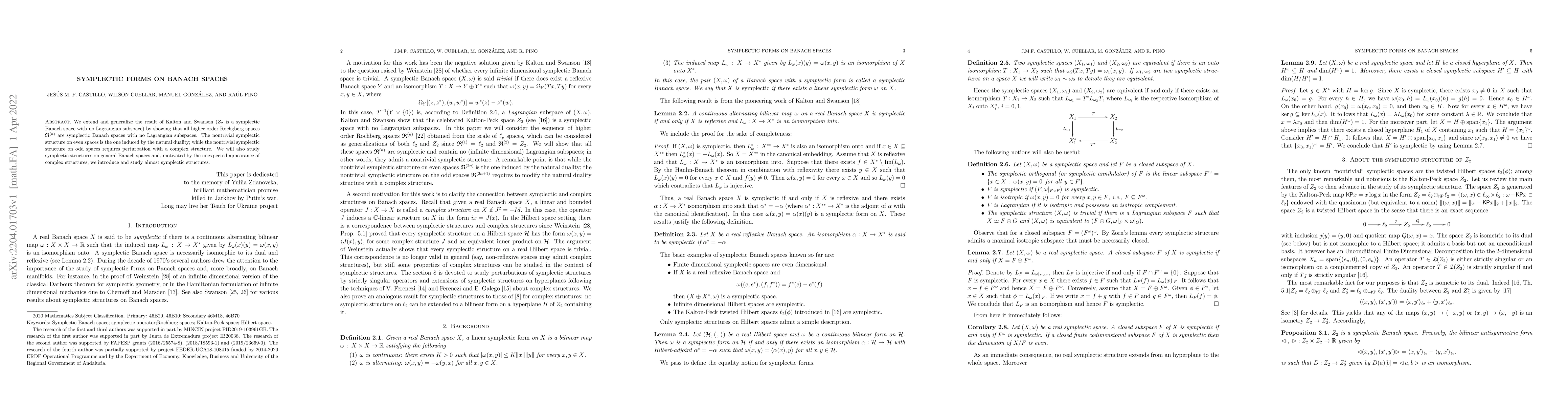 Thumbnail for Symplectic forms on Banach spaces