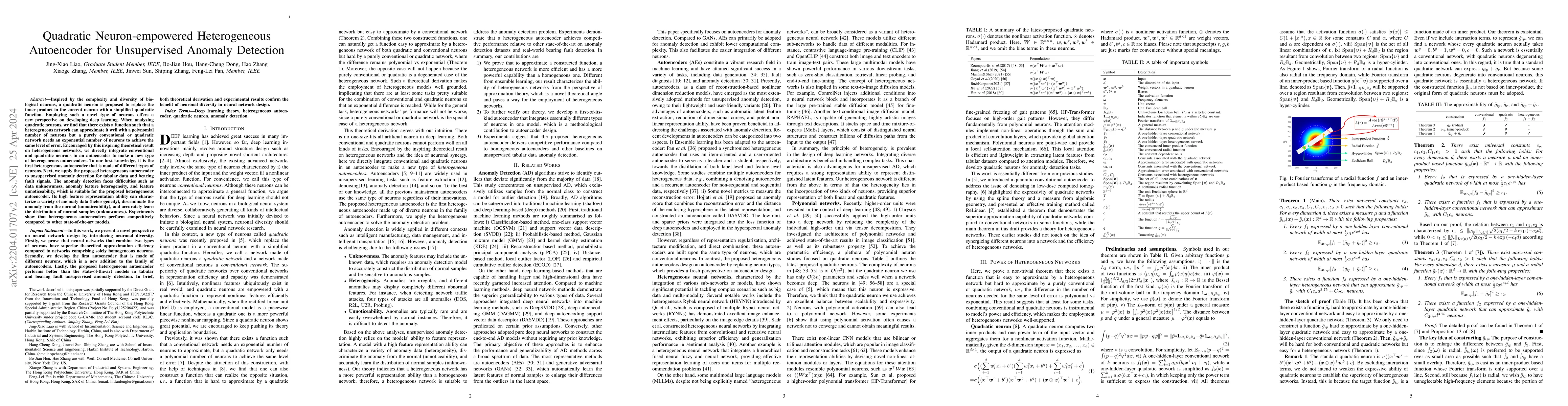 Thumbnail for Quadratic Neuron-empowered Heterogeneous Autoencoder for Unsupervised
  Anomaly Detection