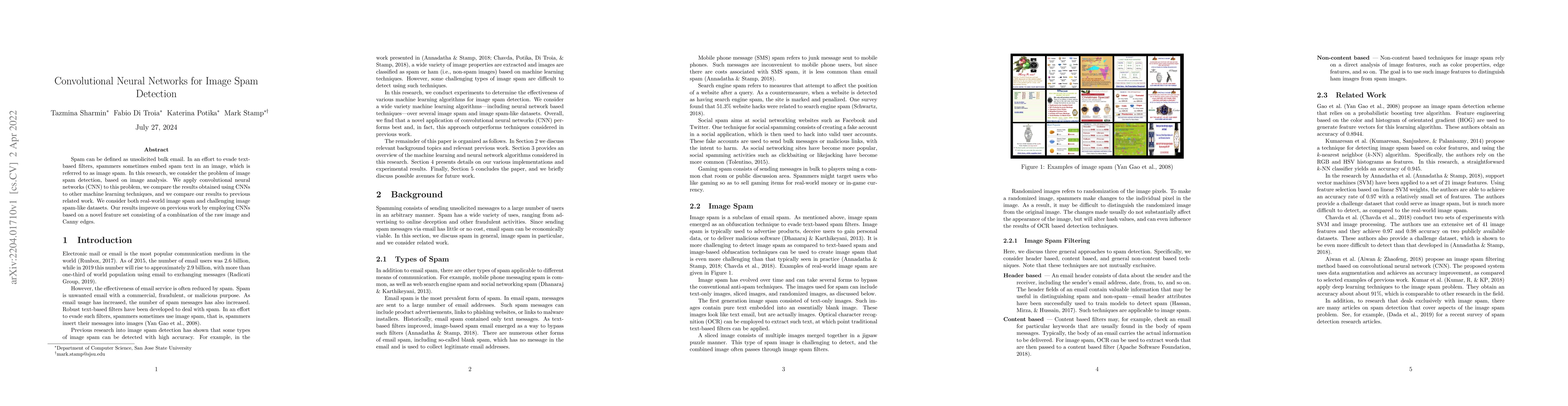 Thumbnail for Convolutional Neural Networks for Image Spam Detection