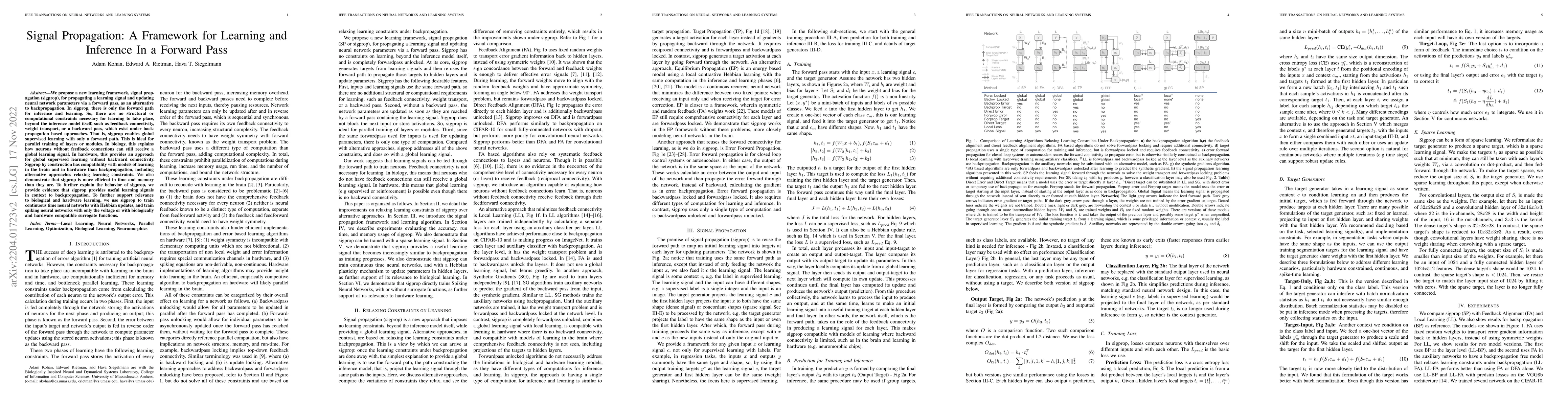 Thumbnail for Signal Propagation: A Framework for Learning and Inference In a Forward
  Pass