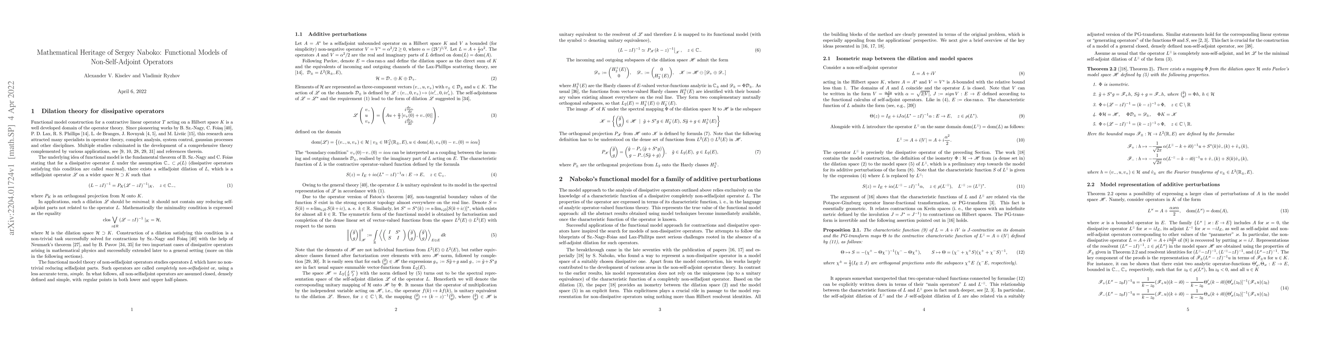 Thumbnail for Mathematical Heritage of Sergey Naboko: Functional Models of
  Non-Self-Adjoint Operators