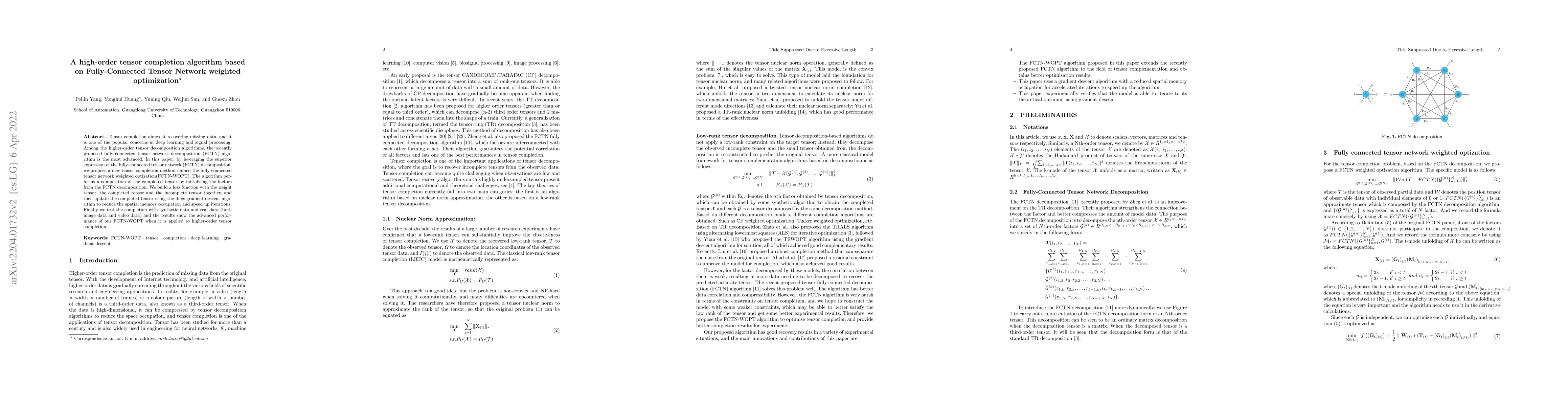 Thumbnail for A high-order tensor completion algorithm based on Fully-Connected Tensor
  Network weighted optimization