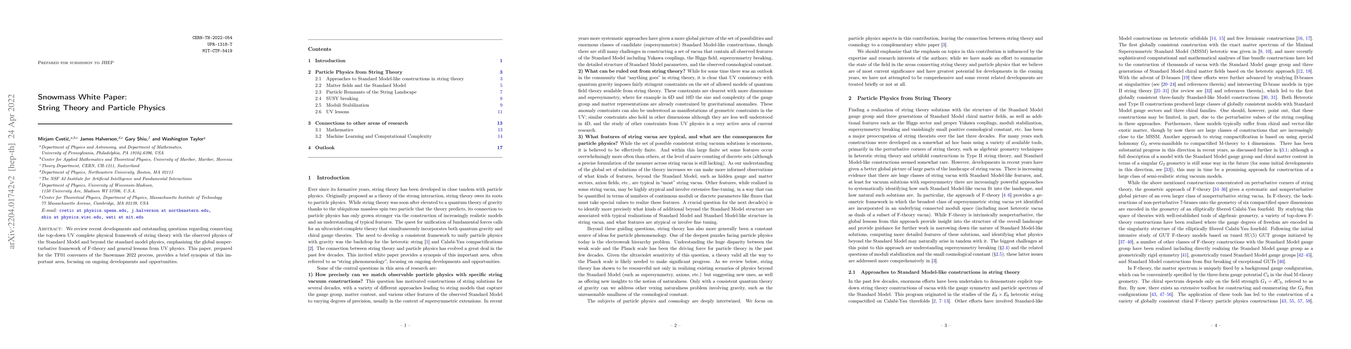 Thumbnail for Snowmass White Paper: String Theory and Particle Physics