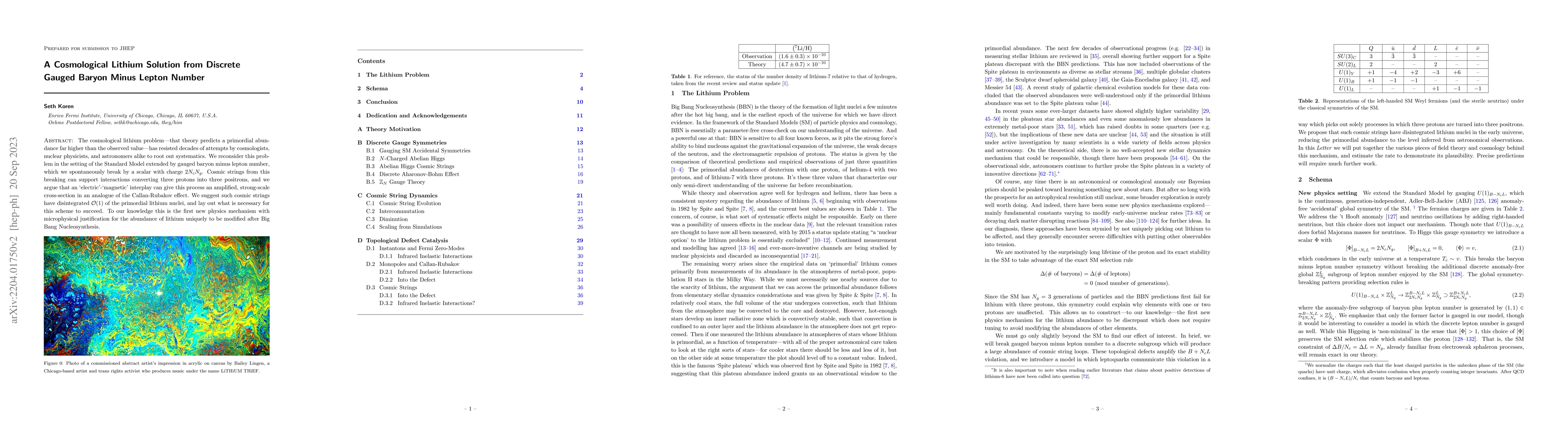 Thumbnail for Cosmological Lithium Solution from Discrete Gauged Baryon Minus Lepton
  Number