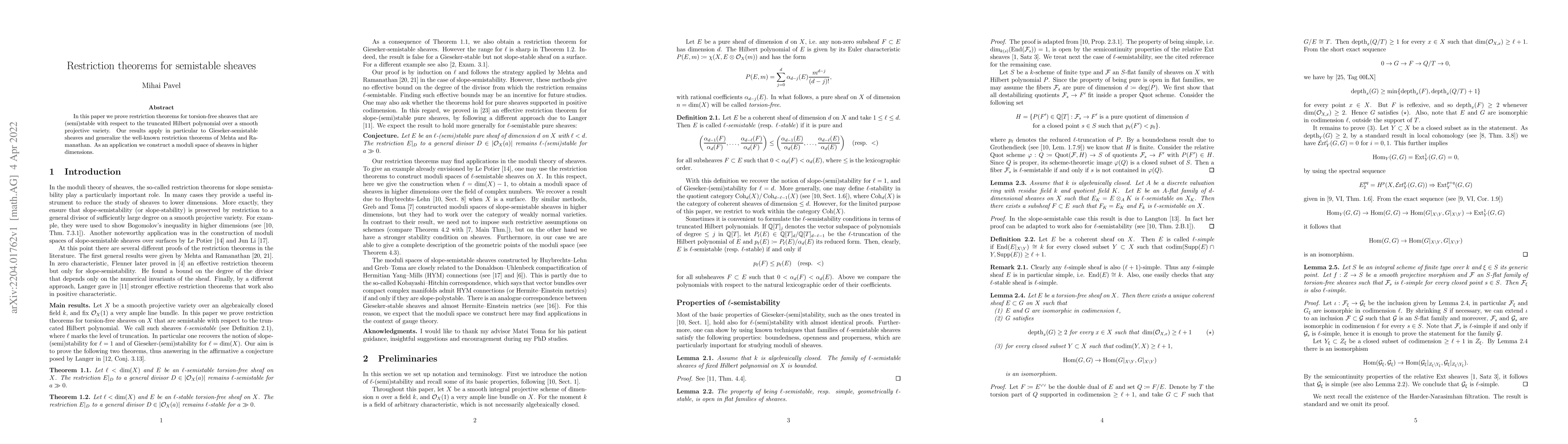 Thumbnail for Restriction theorems for semistable sheaves
