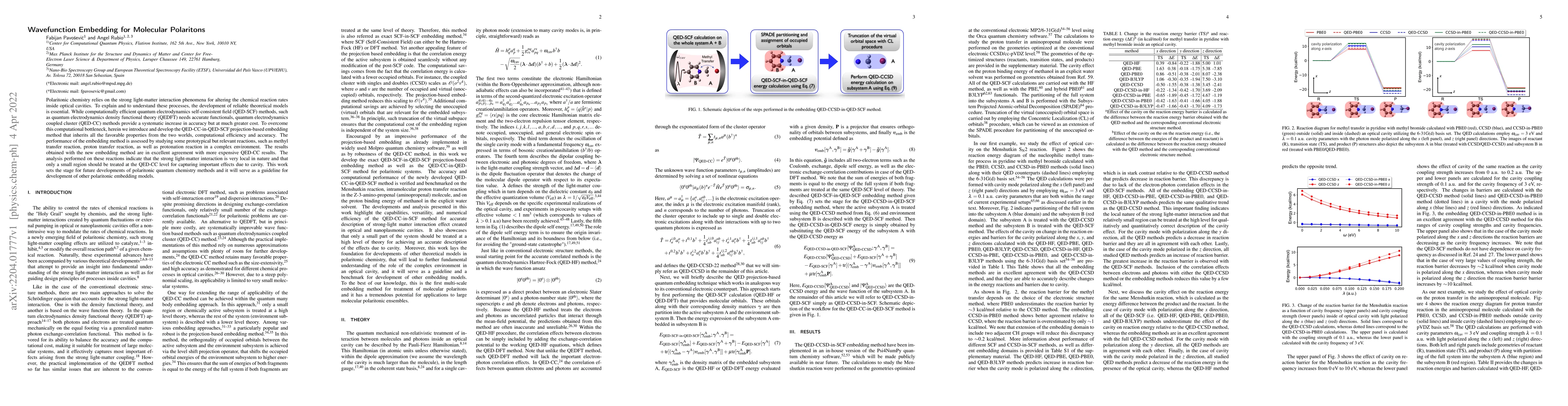 Thumbnail for Wavefunction Embedding for Molecular Polaritons