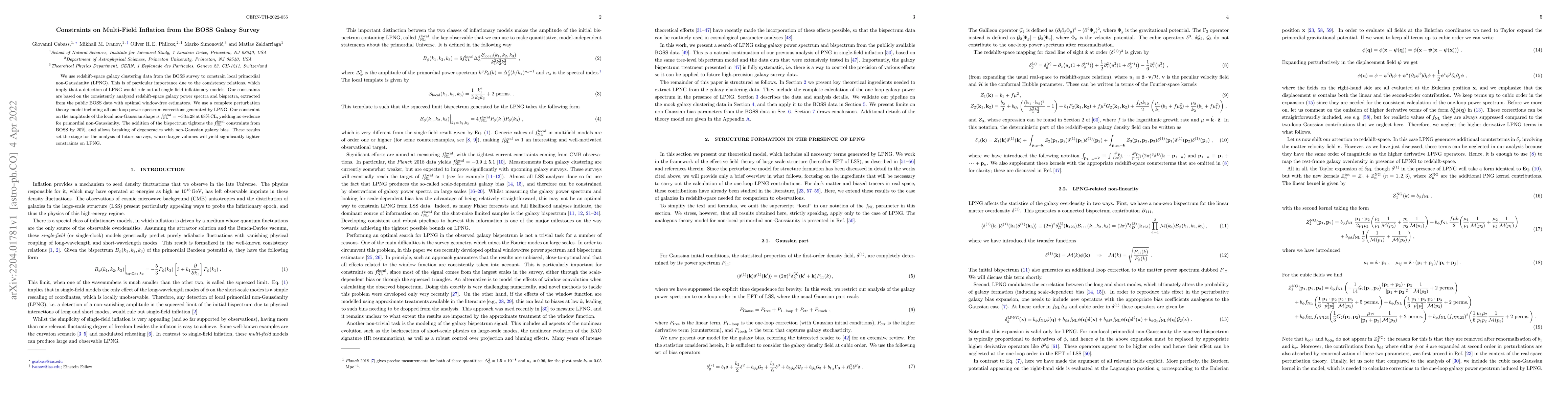 Thumbnail for Constraints on Multi-Field Inflation from the BOSS Galaxy Survey