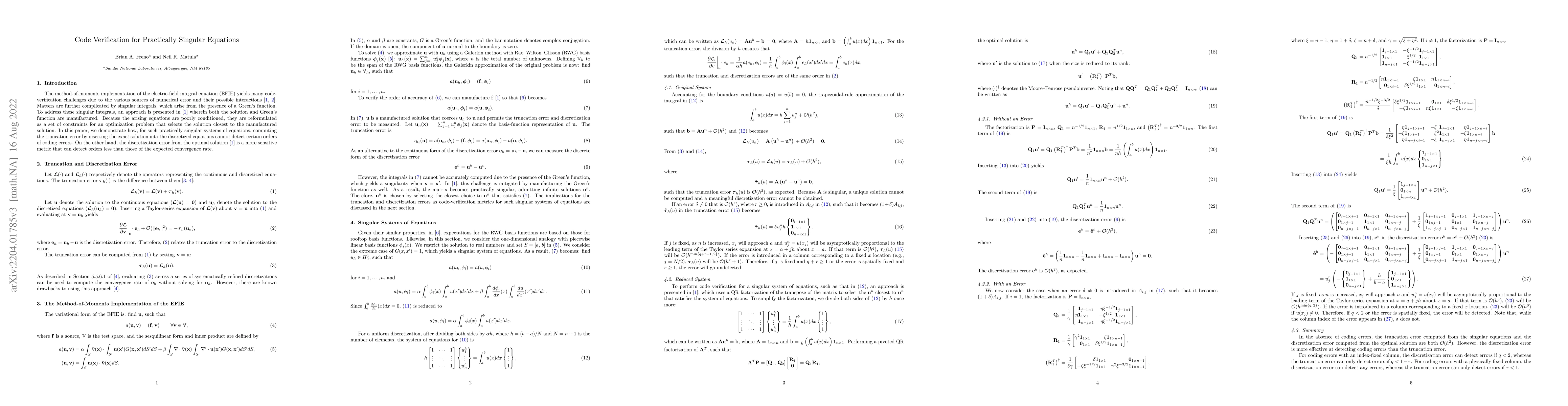 Thumbnail for Code Verification for Practically Singular Equations