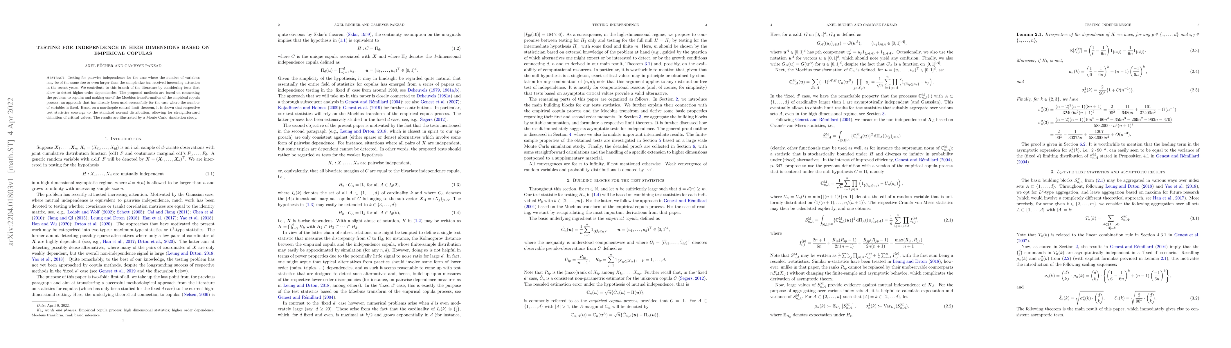 Thumbnail for Testing for independence in high dimensions based on empirical copulas