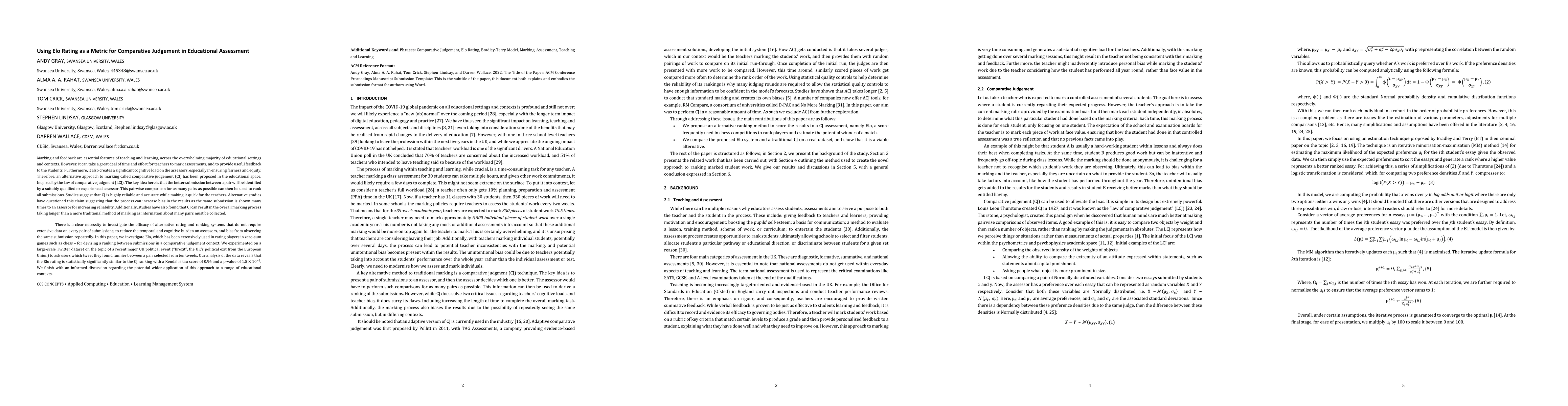 Thumbnail for Using Elo Rating as a Metric for Comparative Judgement in Educational
  Assessment