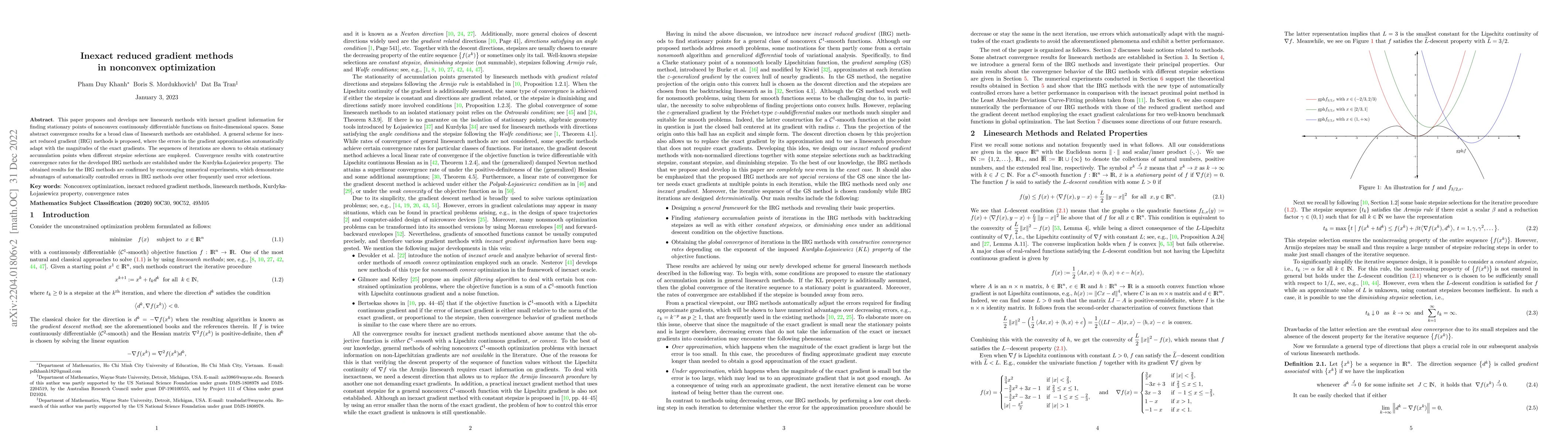 Thumbnail for Inexact reduced gradient methods in nonconvex optimization