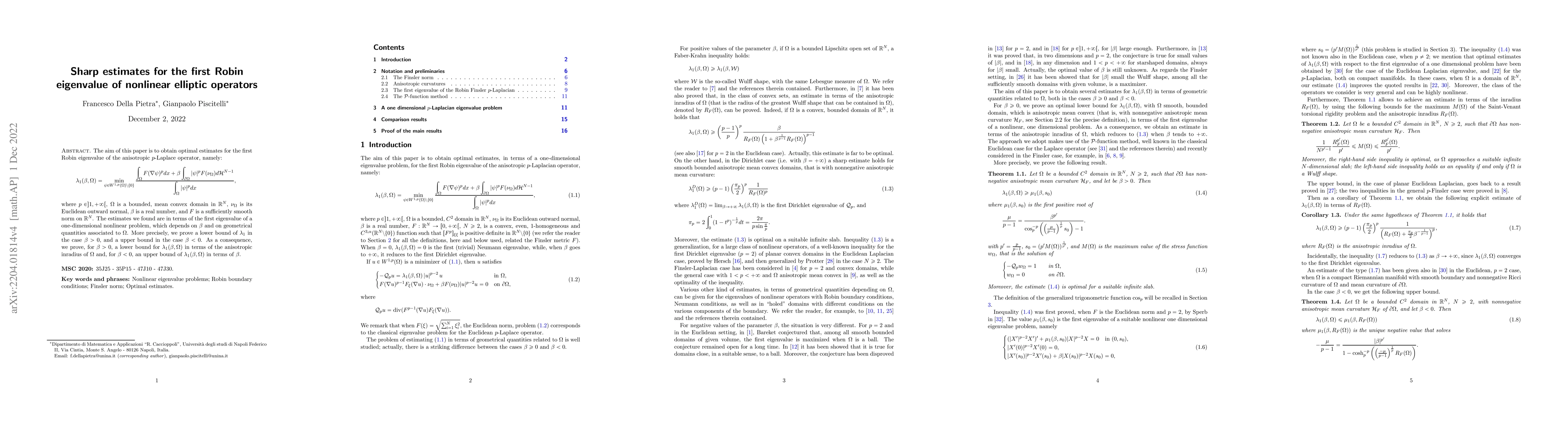 Thumbnail for Sharp estimates for the first Robin eigenvalue of nonlinear elliptic
  operators