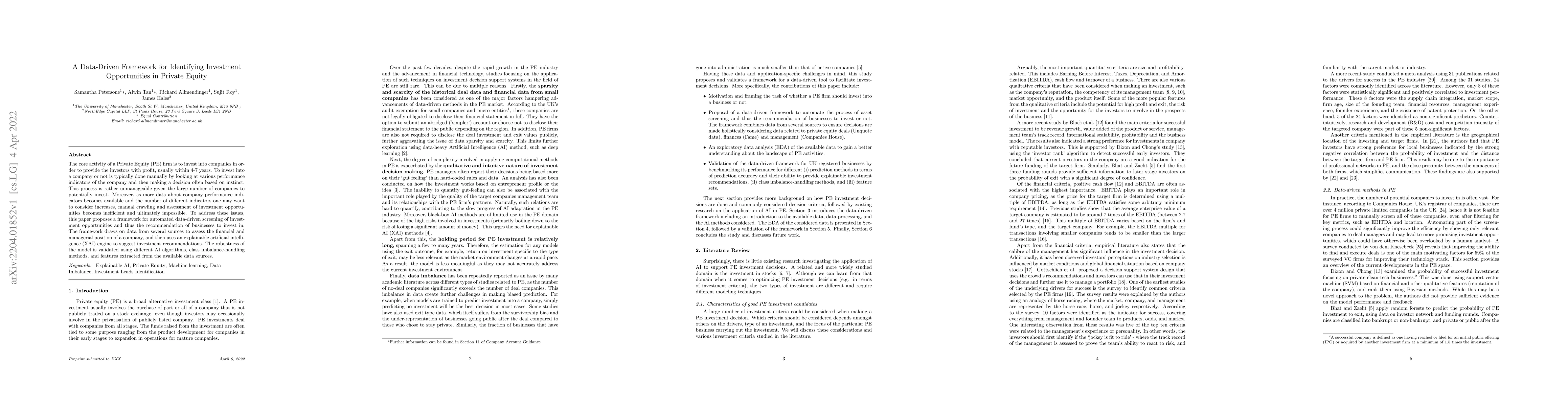 Thumbnail for A Data-Driven Framework for Identifying Investment Opportunities in
  Private Equity