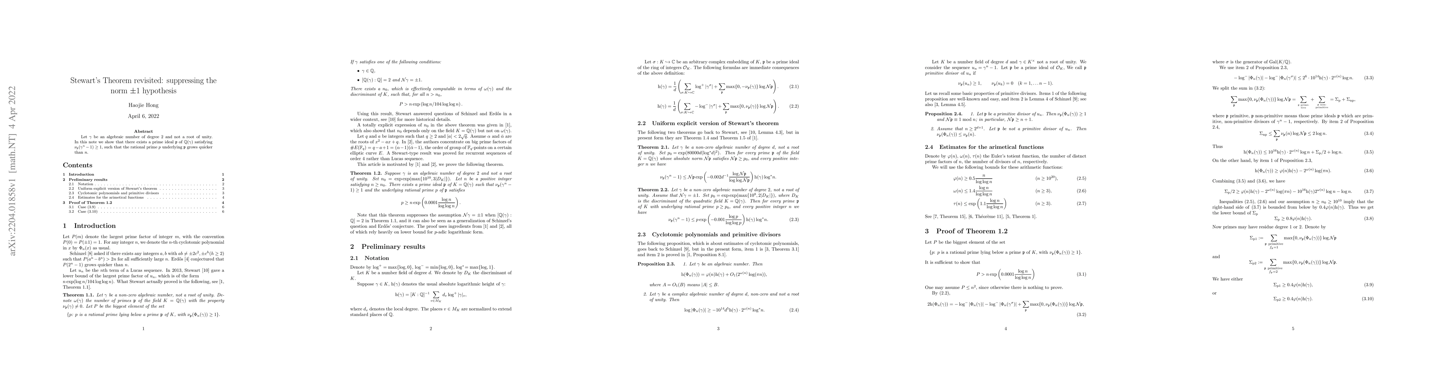 Thumbnail for Stewart's Theorem revisited: suppressing the norm $\pm 1$ hypothesis
