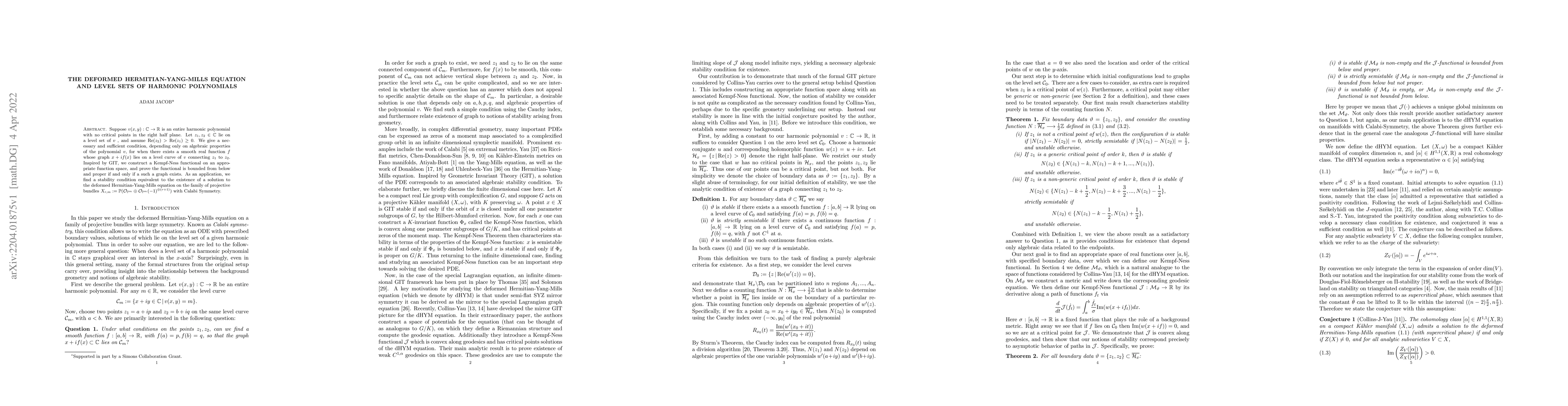 Thumbnail for The Deformed Hermitian-Yang-Mills Equation and Level Sets of Harmonic
  Polynomials