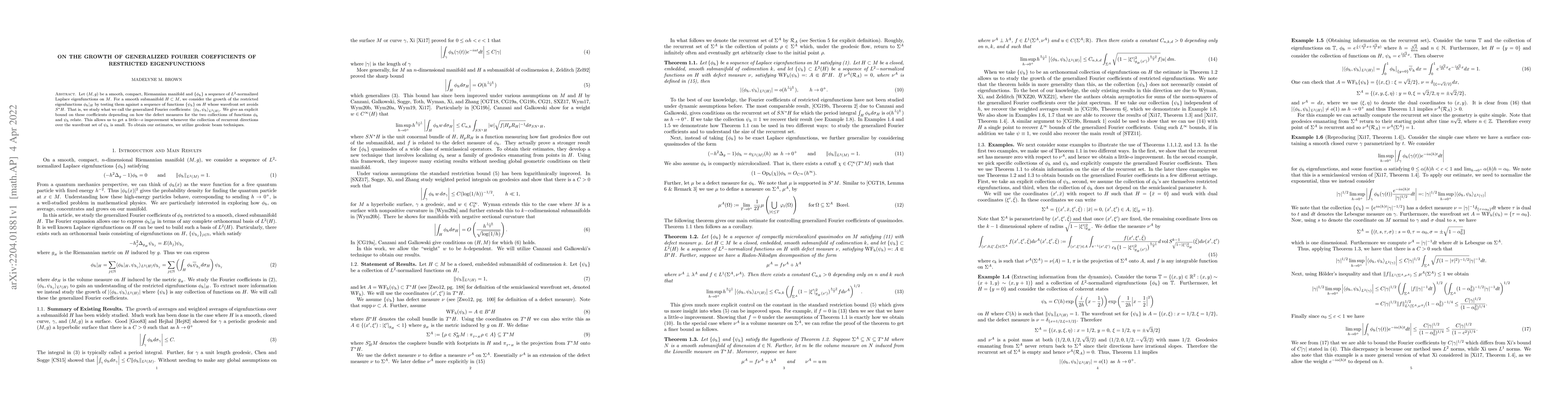 Thumbnail for On the growth of generalized Fourier coefficients of restricted
  eigenfunctions