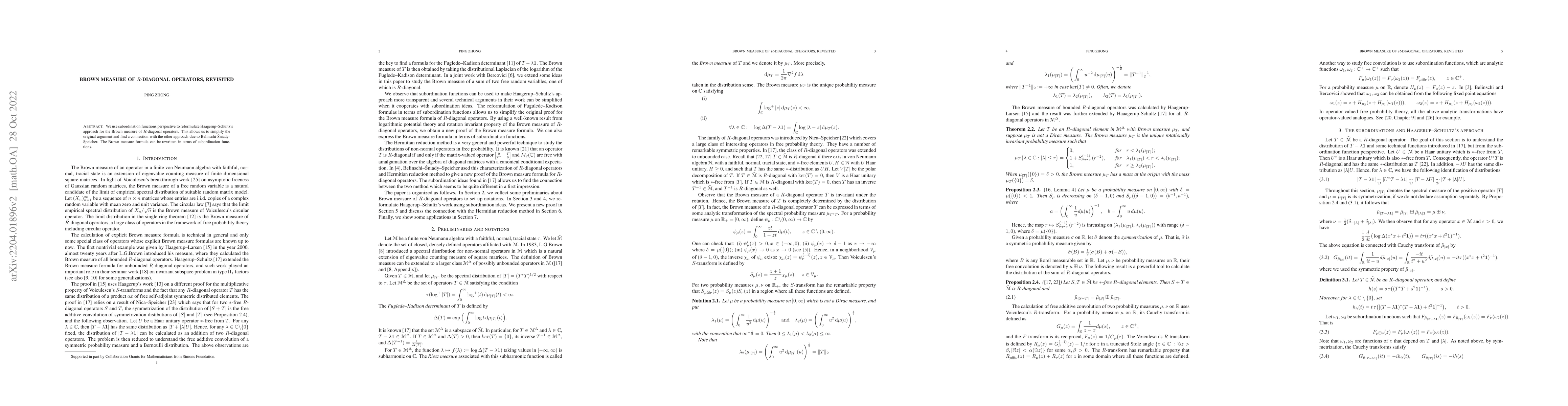 Thumbnail for Brown measure of $R$-diagonal operators, revisited