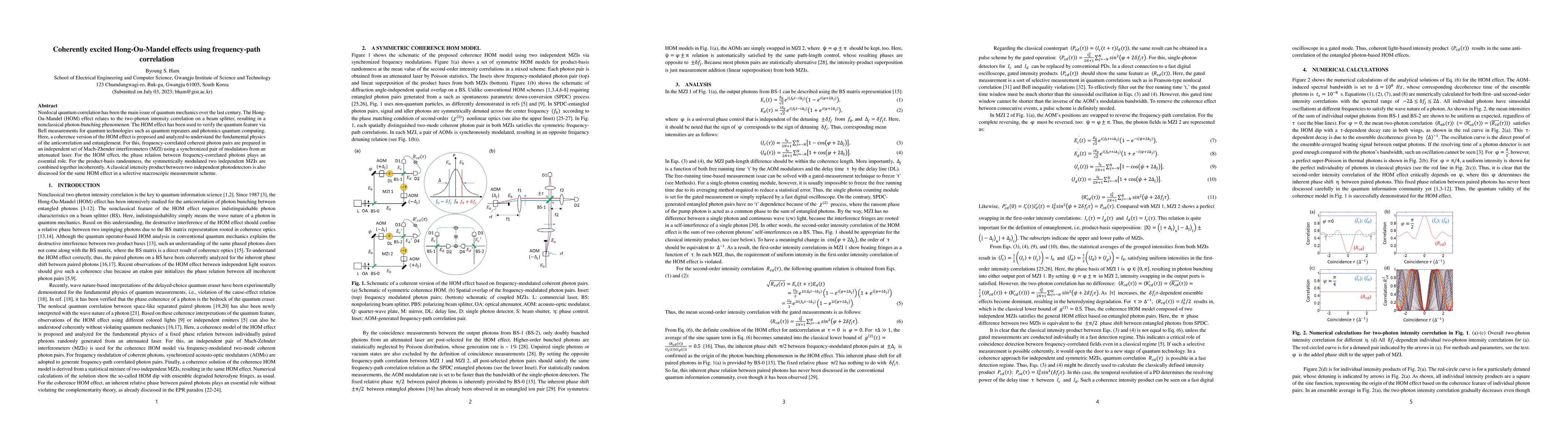 Thumbnail for Coherently excited Hong-Ou-Mandel effects using frequency-path
  correlation