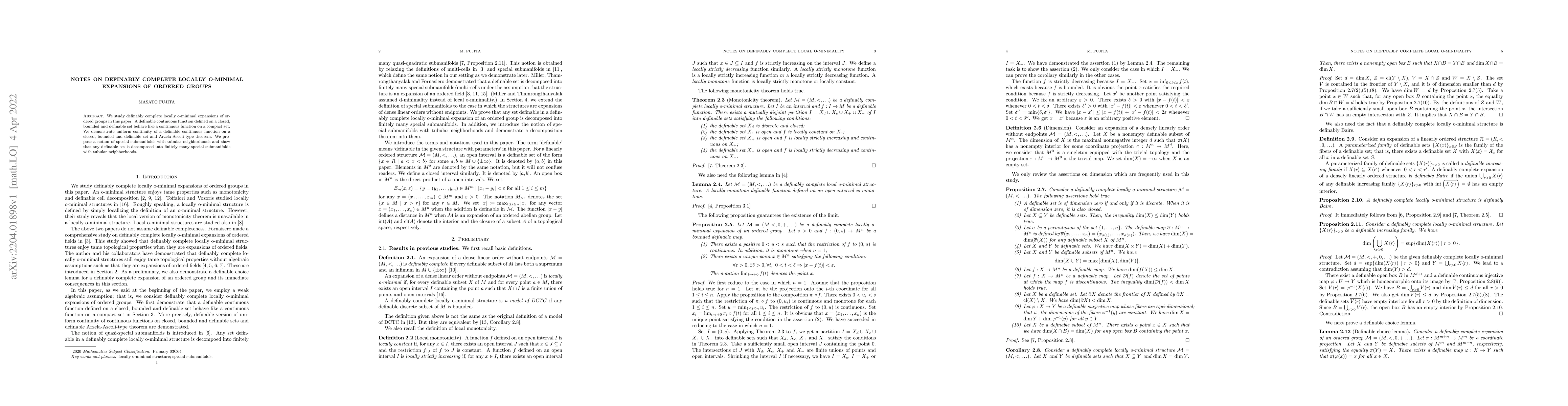 Thumbnail for Notes on definably complete locally o-minimal expansions of ordered
  groups