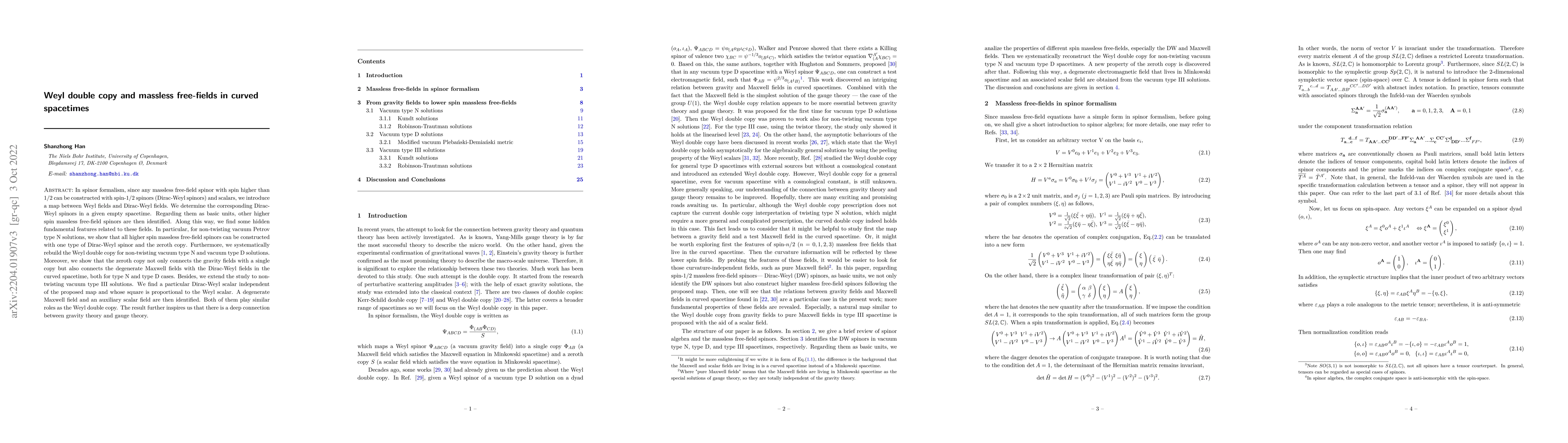 Thumbnail for Weyl double copy and massless free fields in curved spacetimes